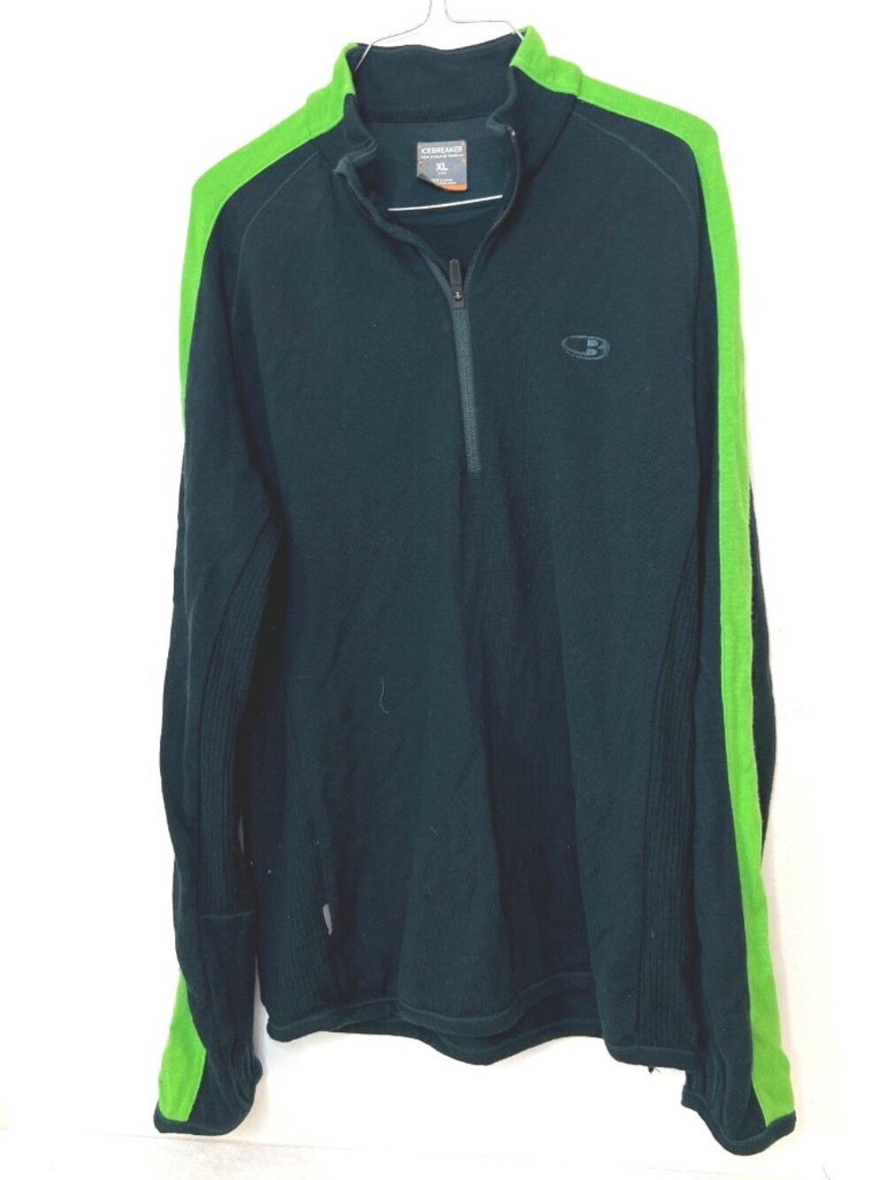 Icebreaker 100% Merino Wool 1/4 Zip Pullover Men’s XL Black Green FLAW